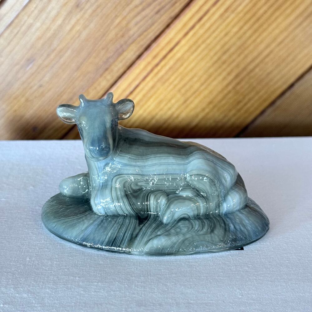 Vintage Signed Boyd Glass Mabel the Cow Figurine Toffee Slag Grey Green Brown Sw